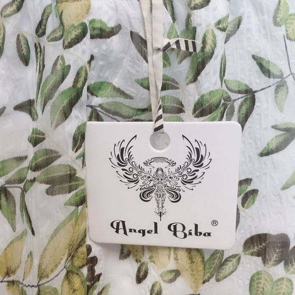 Angel Biba Tropical Leaves Print Halter Mini Dress Sz 12 Backless Open Back - Picture 5 of 6